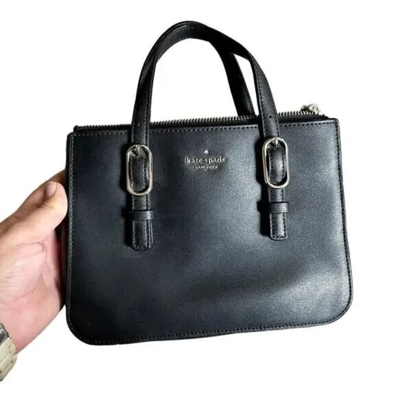 Kate Spade Connie Small Triple Gusset Satchel Top Handle Bag Black Leather EUC - Picture 2 of 14